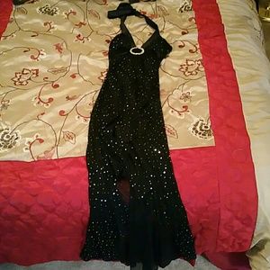 Black and Silver Halter Prom Gown